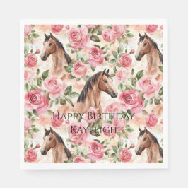 Horses Pretty Pink Roses Floral Birthday Servet
