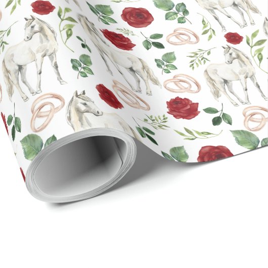 Horses & Red Roses Huwelijkscadeau Inpakpapier (Rol Hoek)