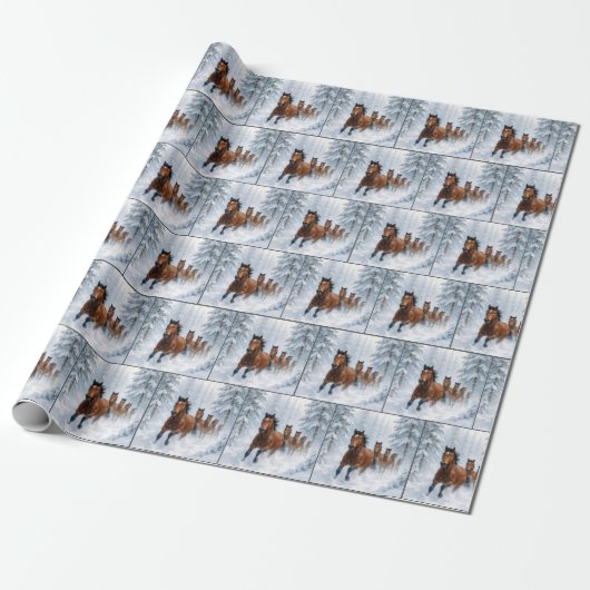 Horses Running Through a Snowy Forest Cadeaupapier (Uitgerold)