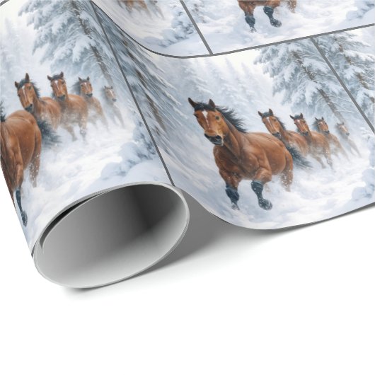 Horses Running Through a Snowy Forest Cadeaupapier (Rol Hoek)