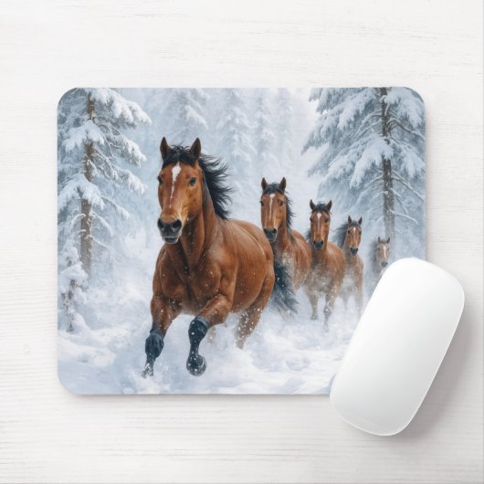Horses Running Through a Snowy Forest Muismat (Met muis)