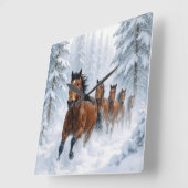 Horses Running Through a Snowy Forest Vierkante Klok (Hoek)