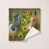Horses Sunflower Rustic Barn Board Bad Handdoek (Wasdoekje)