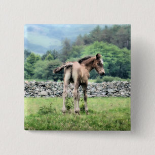 HORSES VIERKANTE BUTTON 5,1 CM