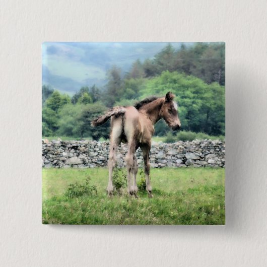 HORSES VIERKANTE BUTTON 5,1 CM (Voorkant)