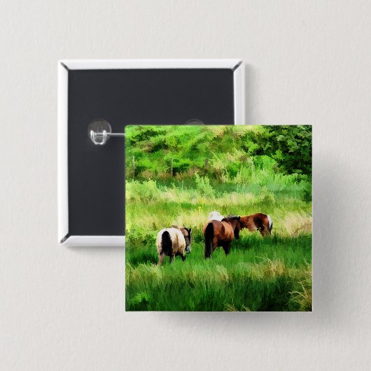 HORSES VIERKANTE BUTTON 5,1 CM (Voorkant /achterkant)