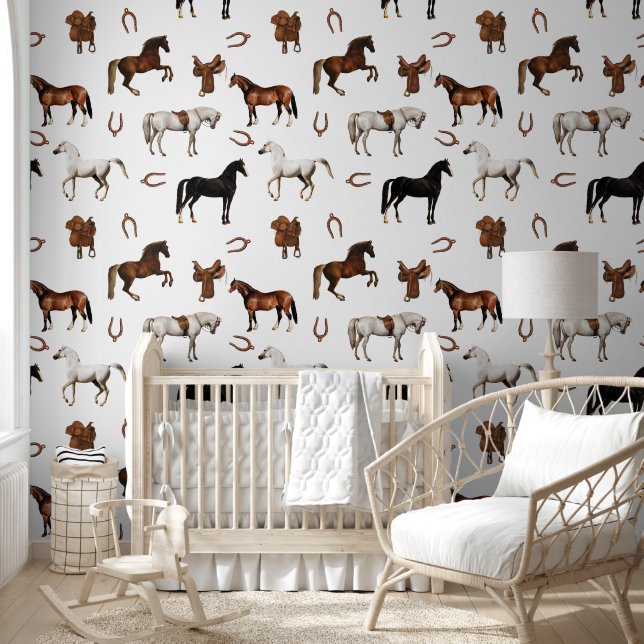 Horses Watercolor Horseshoe Horse Saddles Behang (Kinderen)