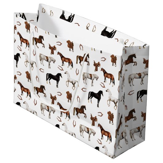 Horses Watercolor Horseshoe Horse Saddles Groot Cadeauzakje (Voorkant Gekanteld)