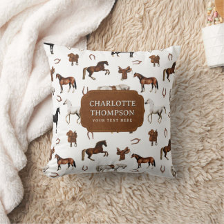 Horses Watercolor Horseshoe Horse Saddles Kussen