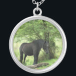 HORSES ZILVER VERGULDEN KETTING<br><div class="desc">Een mooie zwarte merrie die in de schaduw van een boom rust.</div>