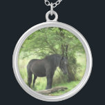 HORSES ZILVER VERGULDEN KETTING<br><div class="desc">Een mooie zwarte merrie die in de schaduw van een boom rust.</div>