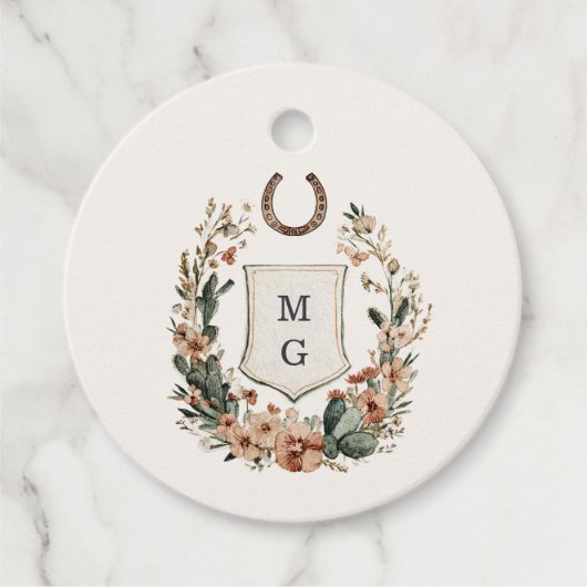 Horseshoe Cactus Western Country Crest Wedding  Bedankjes Labels (Voorkant)