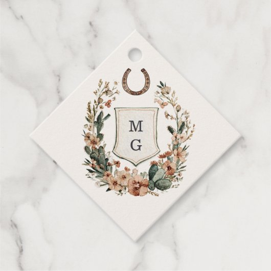 Horseshoe Cactus Western Country Crest Wedding  Bedankjes Labels (Voorkant)