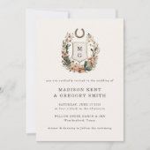 Horseshoe Cactus Western Country Crest Wedding  Kaart (Voorkant)