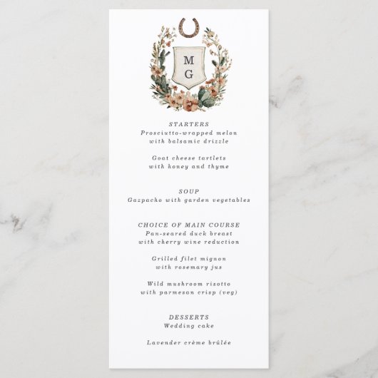 Horseshoe Cactus Western Country Crest Wedding  Menu (Voorkant)