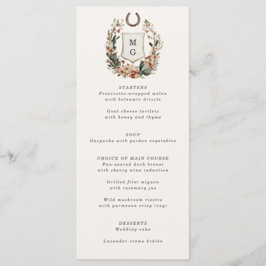 Horseshoe Cactus Western Country Crest Wedding  Menu (Voorkant)