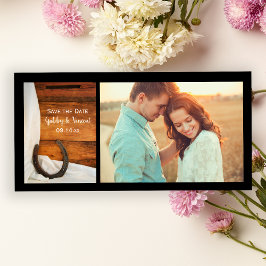 Horseshoe en Satijn Westerse Trouw Save the Date