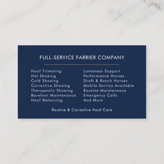 Horseshoe Farrier  Visitekaartje (Achterkant)