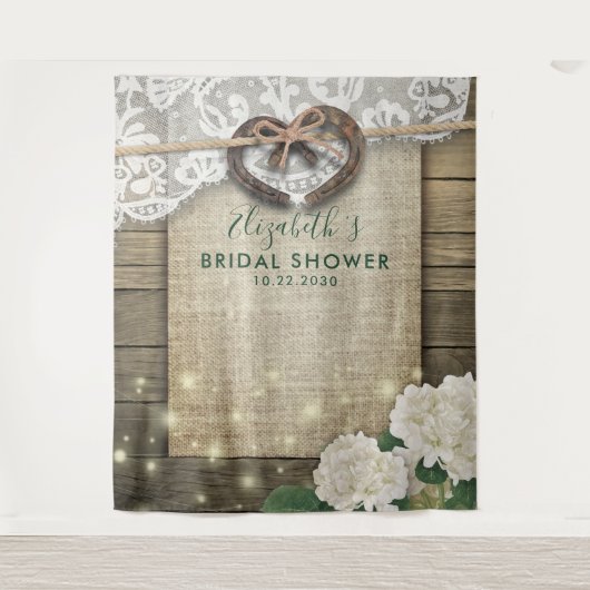 Horseshoe Hydrangea Hout Bruiloft Feest Fotohokje Wandkleed (Voorkant)