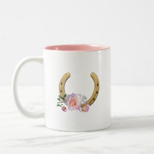 Horseshoe met Bloemen & Monogram Tweekleurige Koffiemok