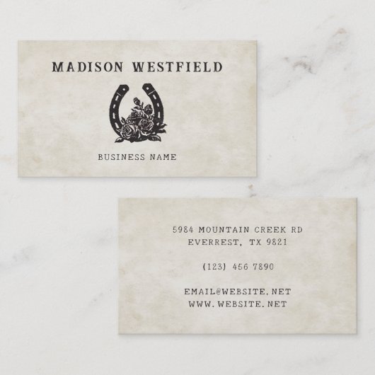 Horseshoe Rose Equestrian Farm Ranch Horse Visitekaartje (Voorkant / Achterkant)