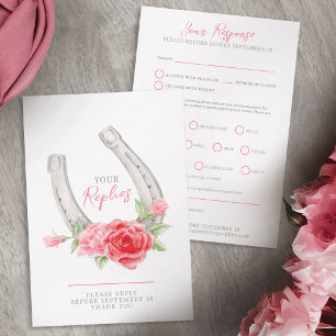 Horseshoe rozen waterverf grijs rood roze bruiloft RSVP kaartje