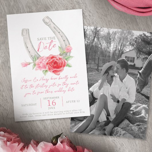 Horseshoe rozen waterverf grijs rood roze bruiloft save the date