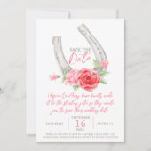 Horseshoe rozen waterverf grijs rood roze bruiloft save the date (Voorkant)