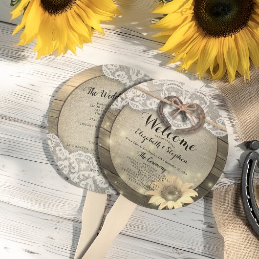 Horseshoe Zonnebloem Houten Huwelijksprogramma's H Handwaaier