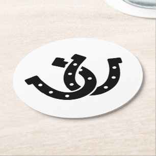 Horseshoe Zwart Wit Bruiloft Country Western Boerd Ronde Kartonnen Onderzetter