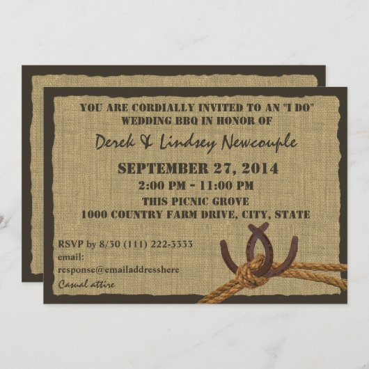Horseshoes en touw BBQ-huwelijksreceptie Kaart (Voorkant / Achterkant)