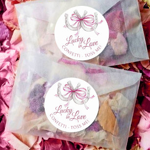 Horseshoes roze lint watercolor trouwconfetti ronde sticker