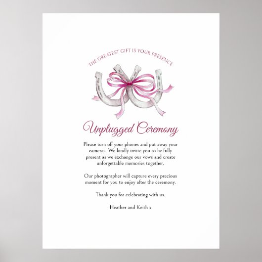 Horseshoes roze linten kunst unplugged bruiloft poster (Voorkant)