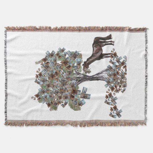 Horsey Eating $ Tree Deze versie heeft meer blader Deken (Voorkant)