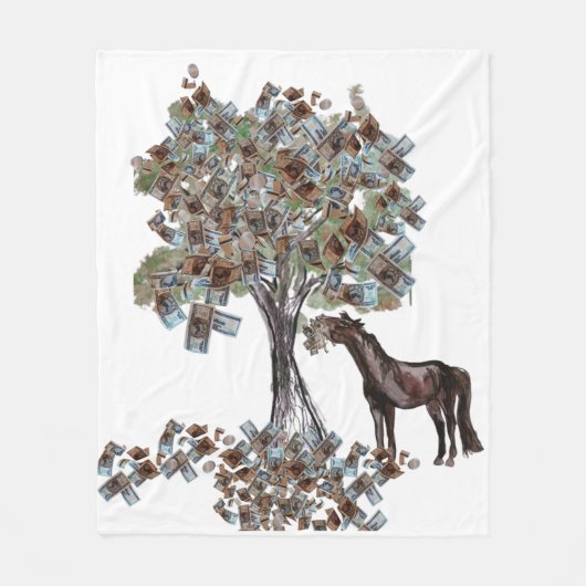 Horsey Eating $ Tree Deze versie heeft meer blader Fleece Deken (Voorkant)