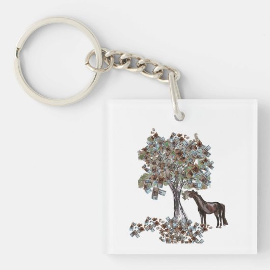 Horsey Eating $ Tree Deze versie heeft meer blader Sleutelhanger (Voorkant)