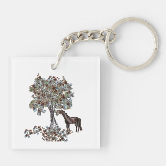 Horsey Eating $ Tree Deze versie heeft meer blader Sleutelhanger (Achterkant)