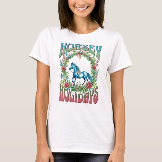 Horsey Feestdagen krans ontwerp T-shirt (Voorkant)