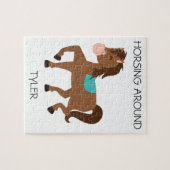 "Horsing Around" puzzel met aangepaste naam. Legpuzzel (Horizontaal)