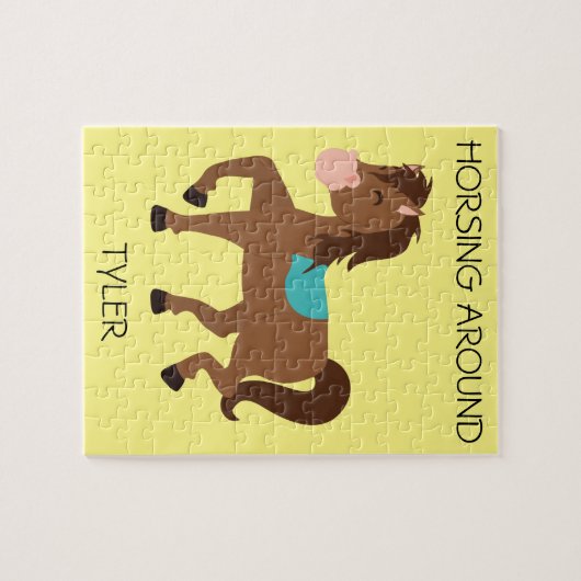 "Horsing Around" puzzel met aangepaste naam. Legpuzzel (Horizontaal)