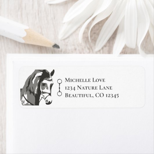 Horsketch en snaffle Bit in grijs adres Etiket (Insitu)