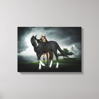 HORSKOLT EN FILLY, CANVAS PRINT, TWEE FOALS ART