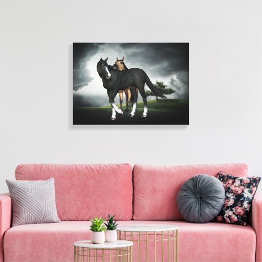 HORSKOLT EN FILLY, CANVAS PRINT, TWEE FOALS ART (Insitu (Woonkamer))