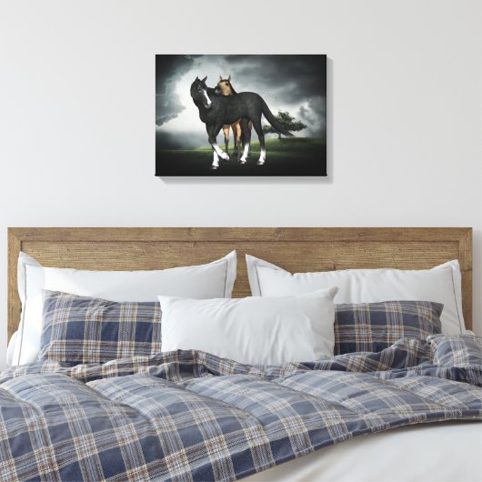 HORSKOLT EN FILLY, CANVAS PRINT, TWEE FOALS ART (Insitu (Slaapkamer))