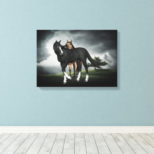 HORSKOLT EN FILLY, CANVAS PRINT, TWEE FOALS ART (Insitu (Houten vloer))
