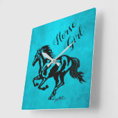 Horsmeisje, paardenplein-wandklok vierkante klok (Hoek)