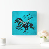 Horsmeisje, paardenplein-wandklok vierkante klok (Huis)