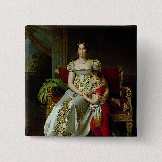 Hortense de Beauharnais en haar zoon Vierkante Button 5,1 Cm (Voorkant)