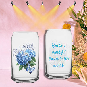 Hortensia Blauwe Bloem en Vlinder Blikvorm Glas