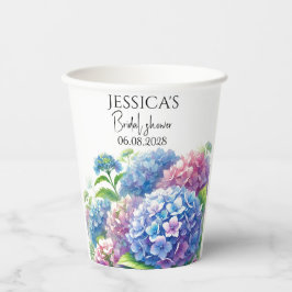 Hortensia Blauwe Bloemen Bruidsdouche Feest Papieren Bekers